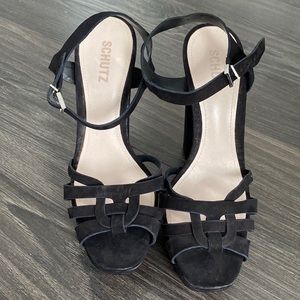 SCHUTZ Suede Cut-Out 6” Platform Pumps Sandals Never Worn